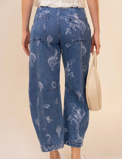The Western Print Barrel Jeans