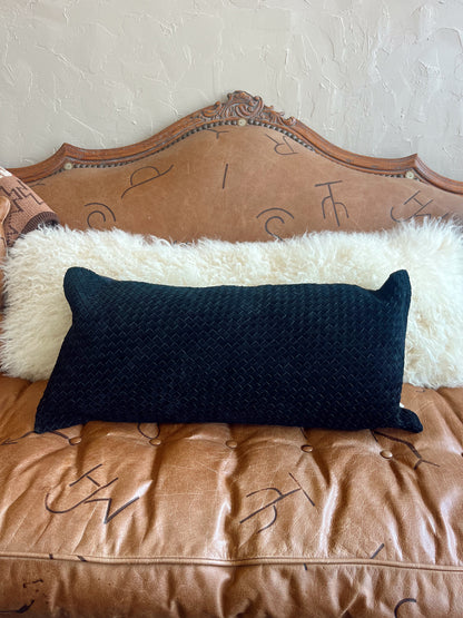 Woven Suede Lumbar Pillow in Black