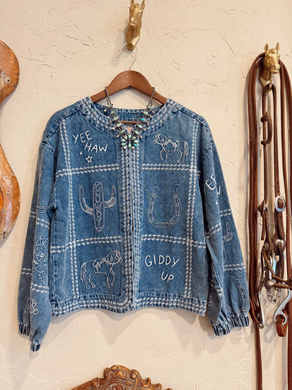 The Cowgirl Things Embroidered Denim Jacket