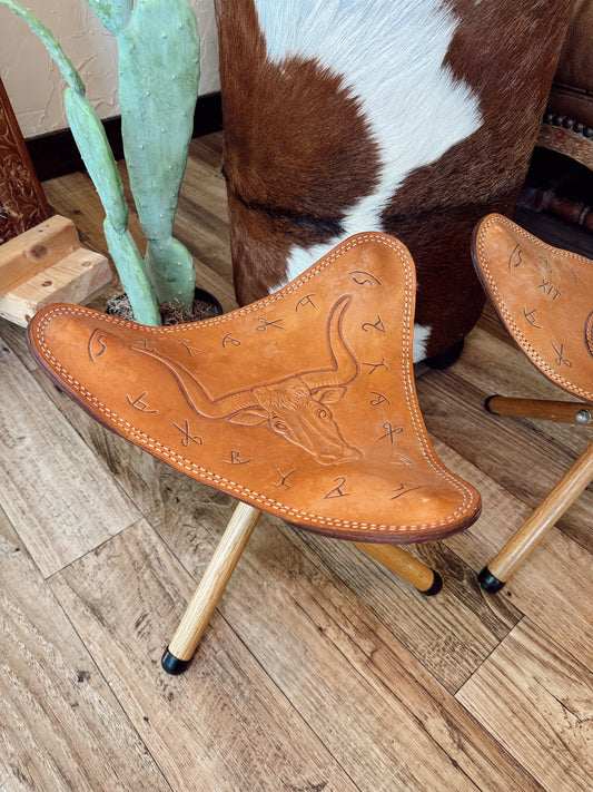 RARE Vintage Western Longhorn Cattle Brand Stool