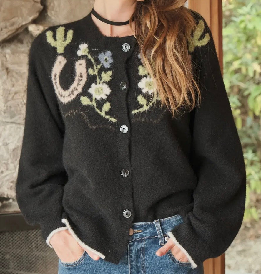 The Floral Filly Horseshoe Cardigan
