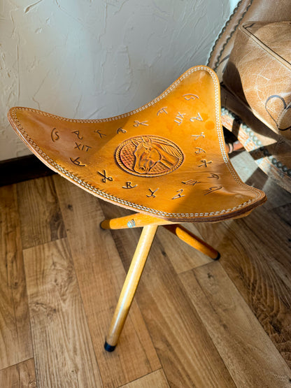 RARE Vintage Western Cattle Brand Stool