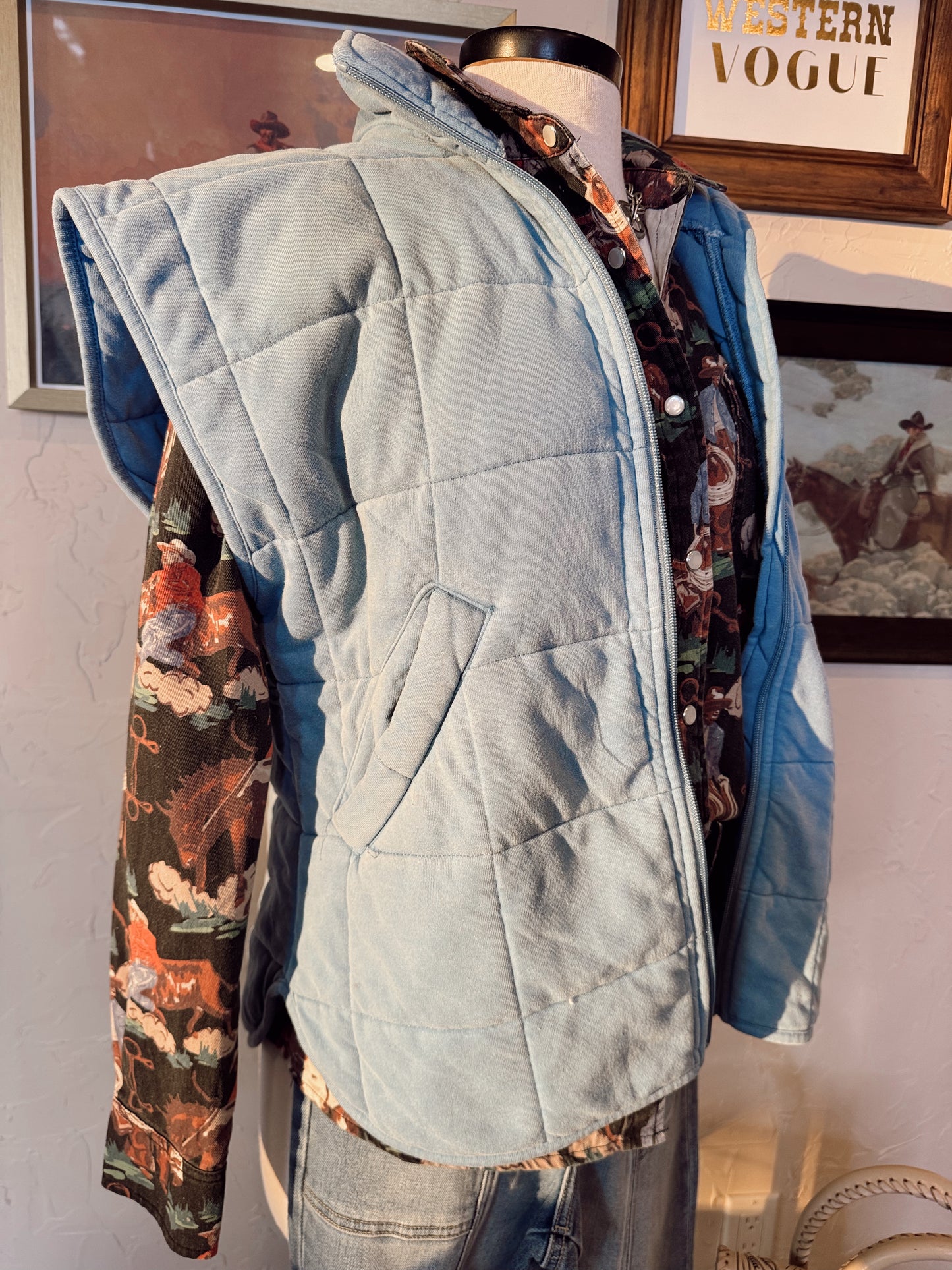 The Quilted Vest in Chambray