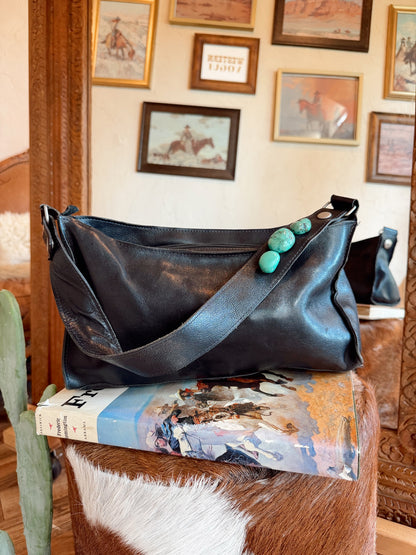 The Black with Turquoise Stones Two Bar West Purse