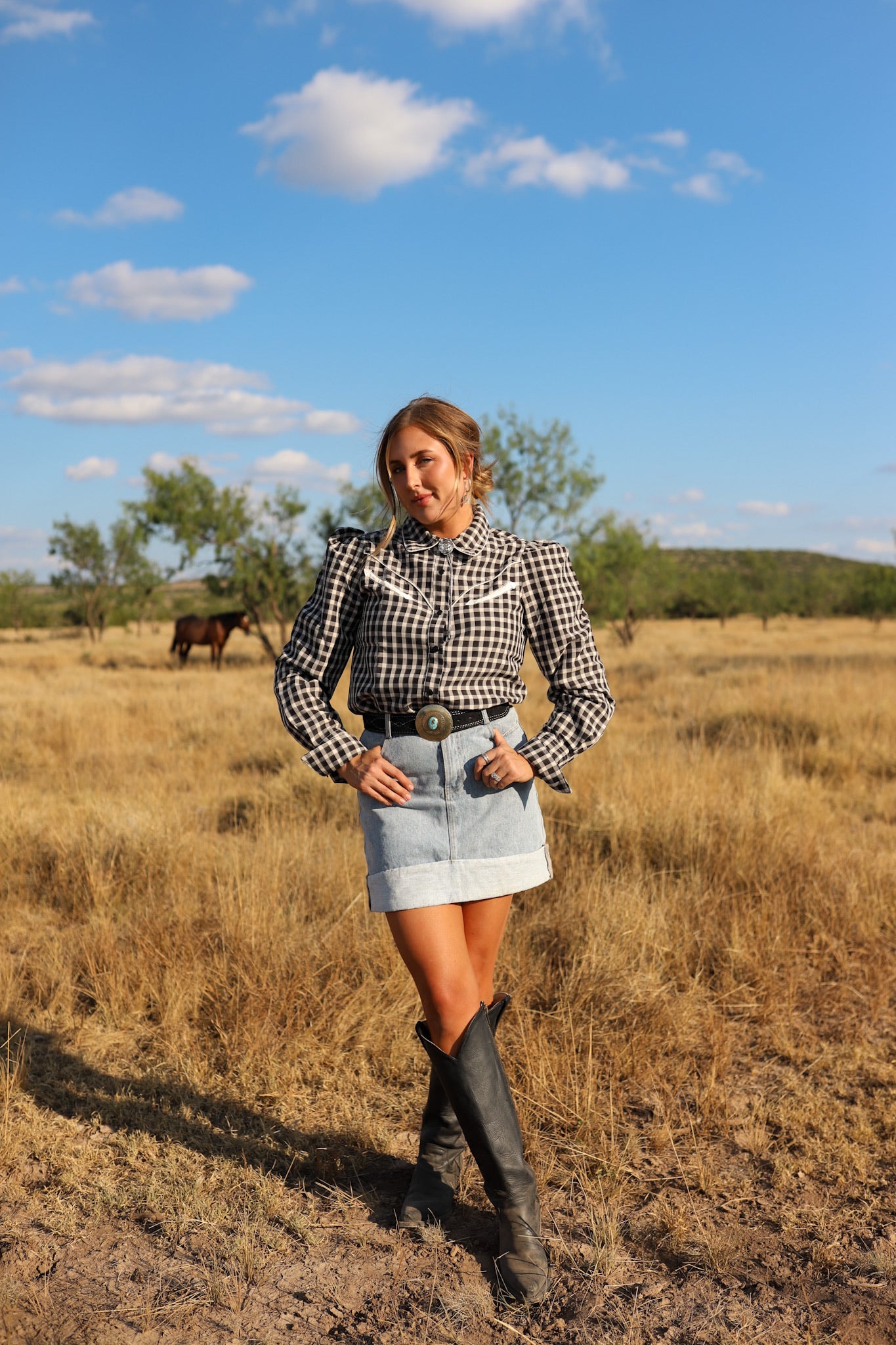 The Black Gingham Pearl Snap Top
