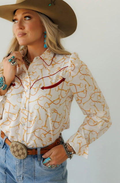 The Equestrian Bit Pearl Snap Top