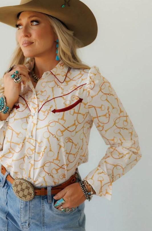 The Equestrian Bit Pearl Snap Top