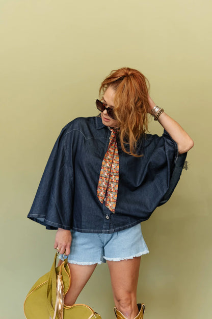 The Blue Outlaw Denim Poncho Top