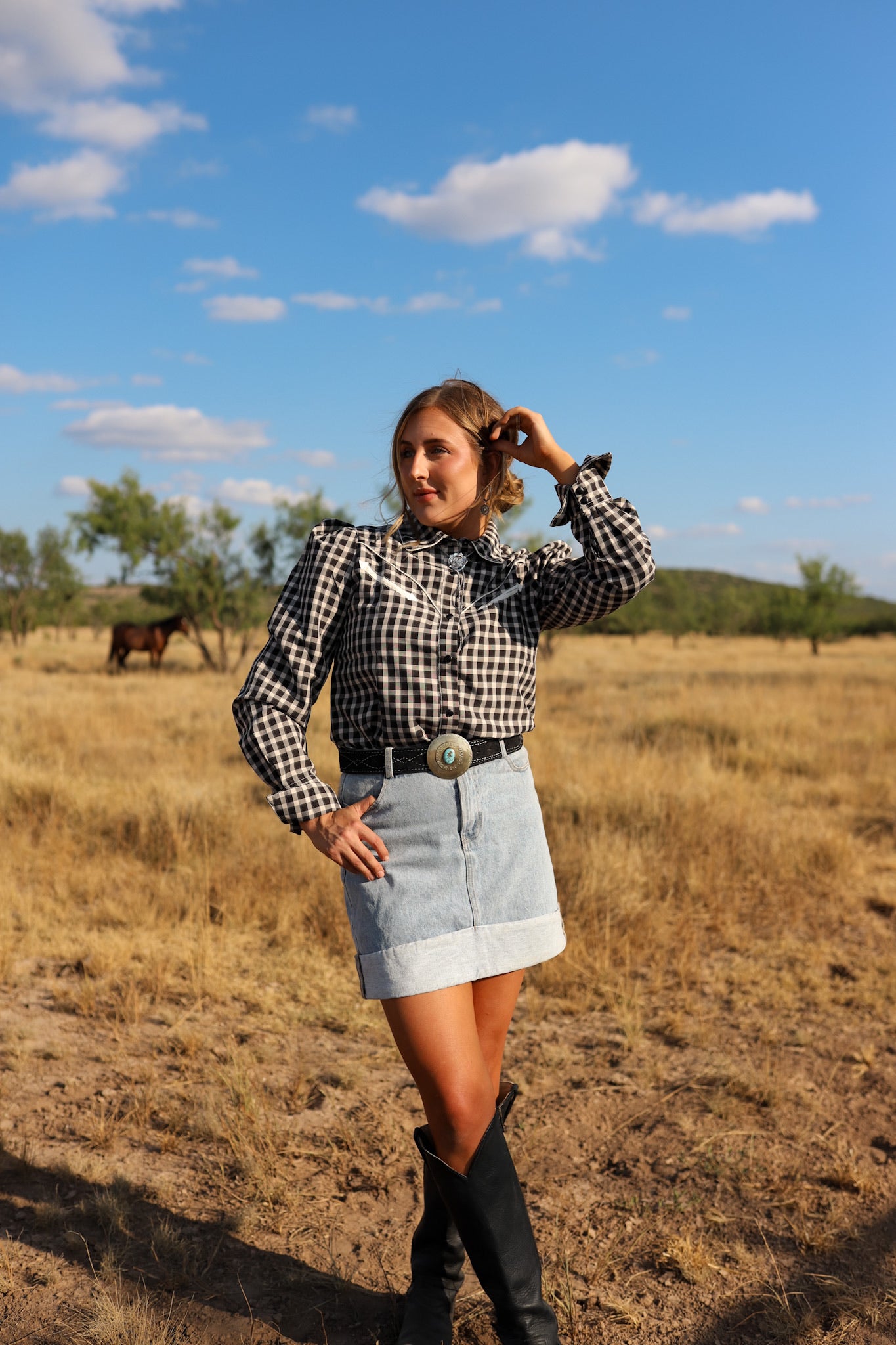 The Black Gingham Pearl Snap Top