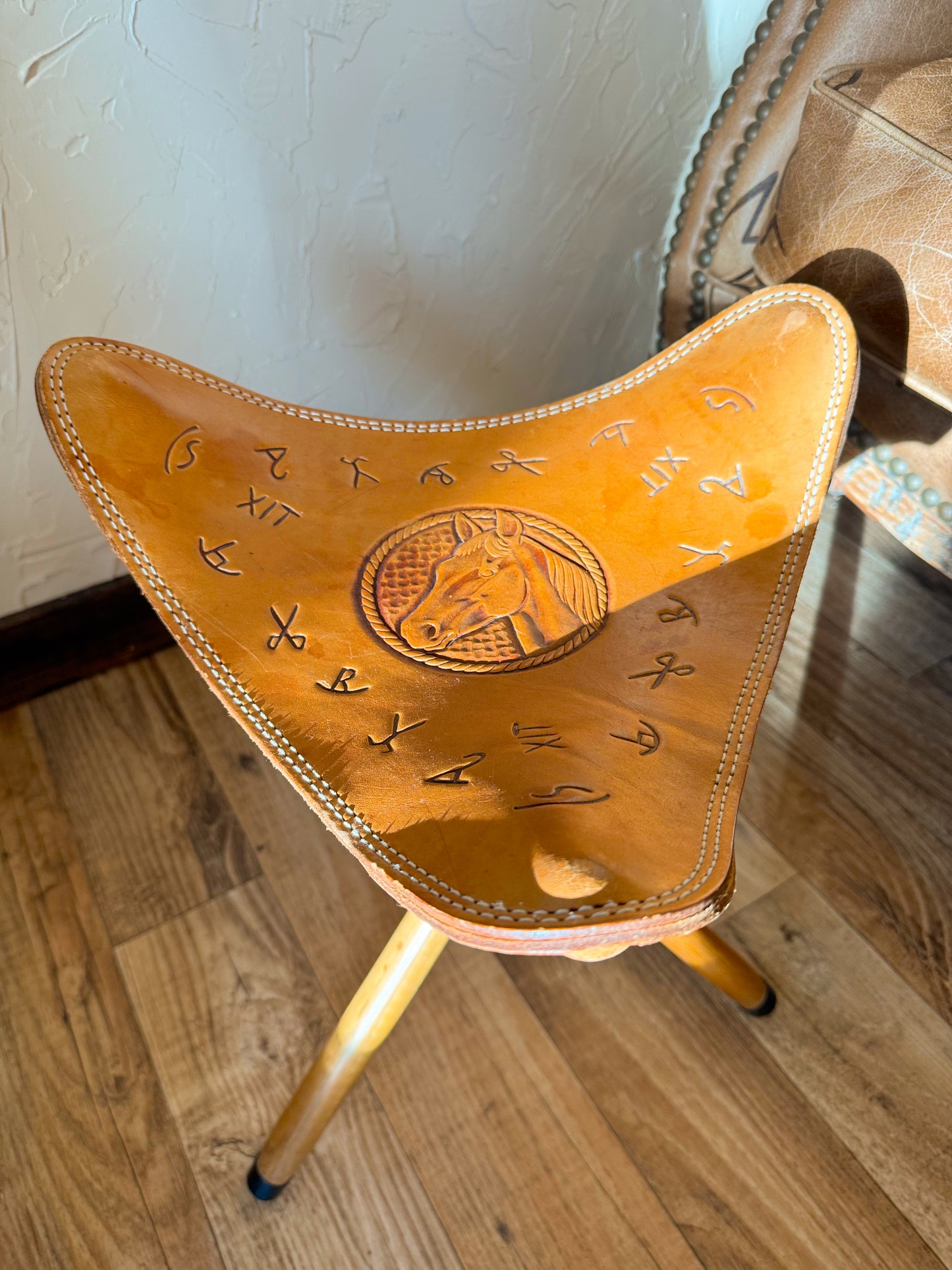 RARE Vintage Western Cattle Brand Stool