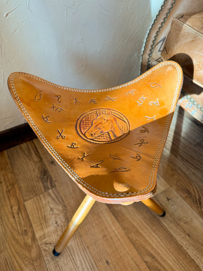 RARE Vintage Western Cattle Brand Stool