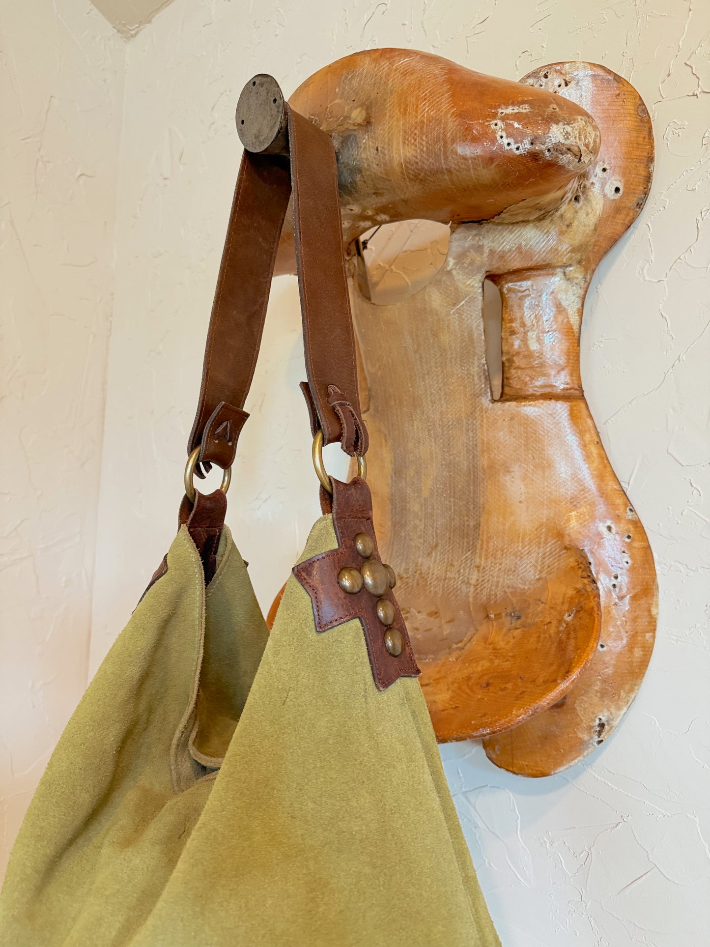 The Sage Green with Cross Studs Two Bar West Hobo Bag