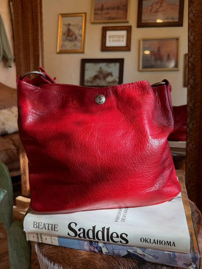 The Cherry Red with Turquoise Two Bar West Purse