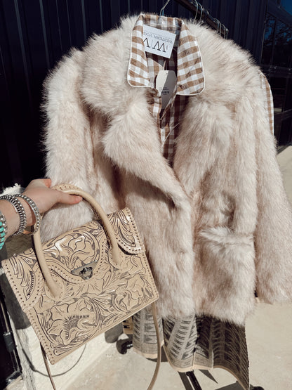 The Tan Gingham Pearl Snap Top