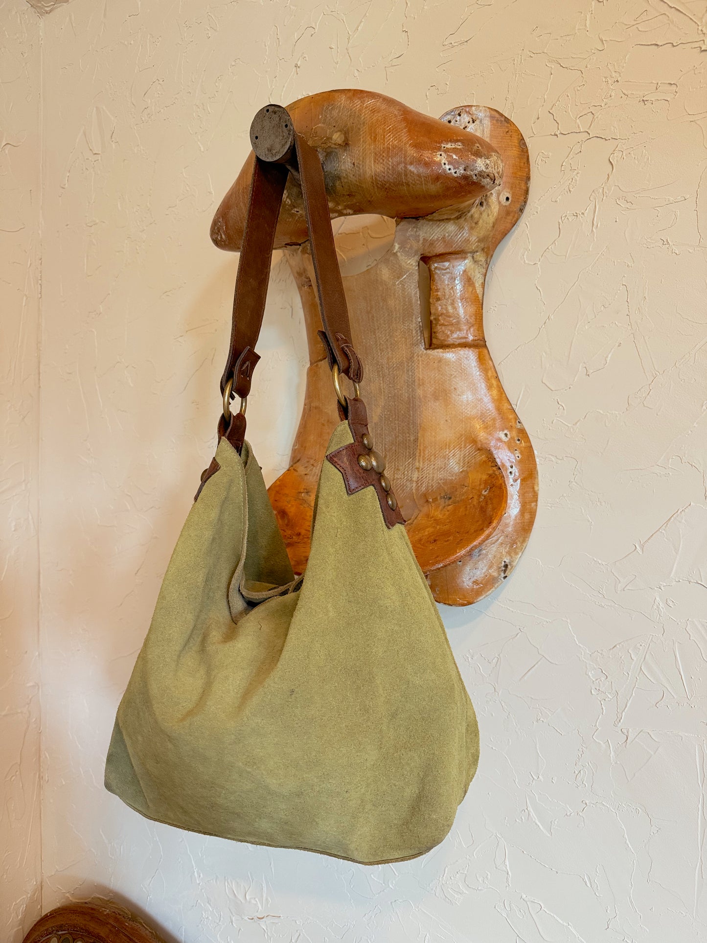 The Sage Green with Cross Studs Two Bar West Hobo Bag