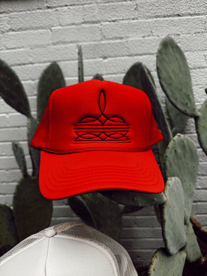 The Boot Stitch Trucker Hat in Red