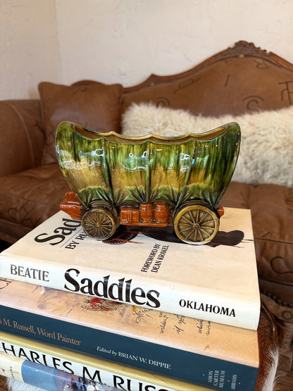 VINTAGE Green On the Trail Wagon Planter