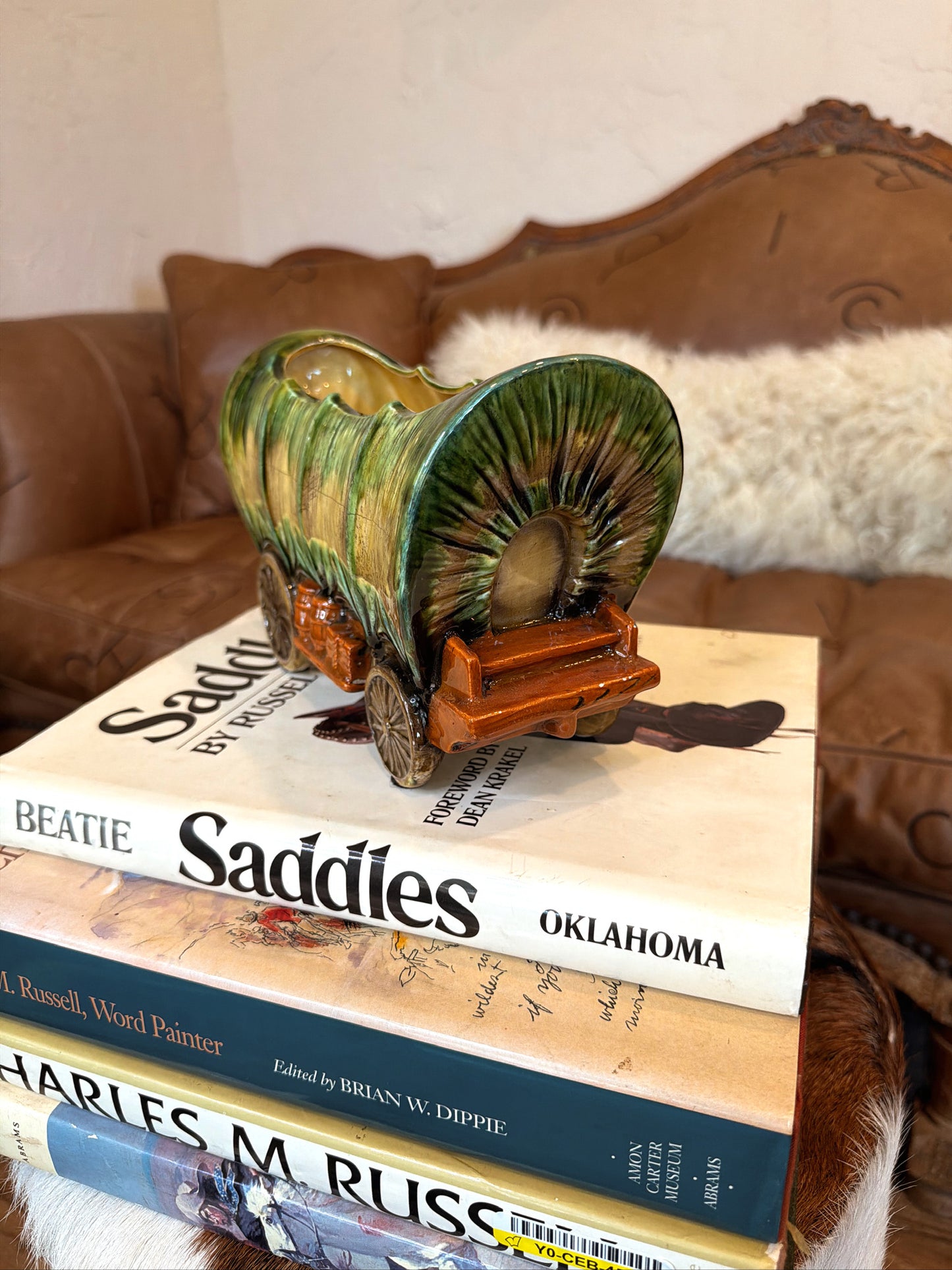 VINTAGE Green On the Trail Wagon Planter