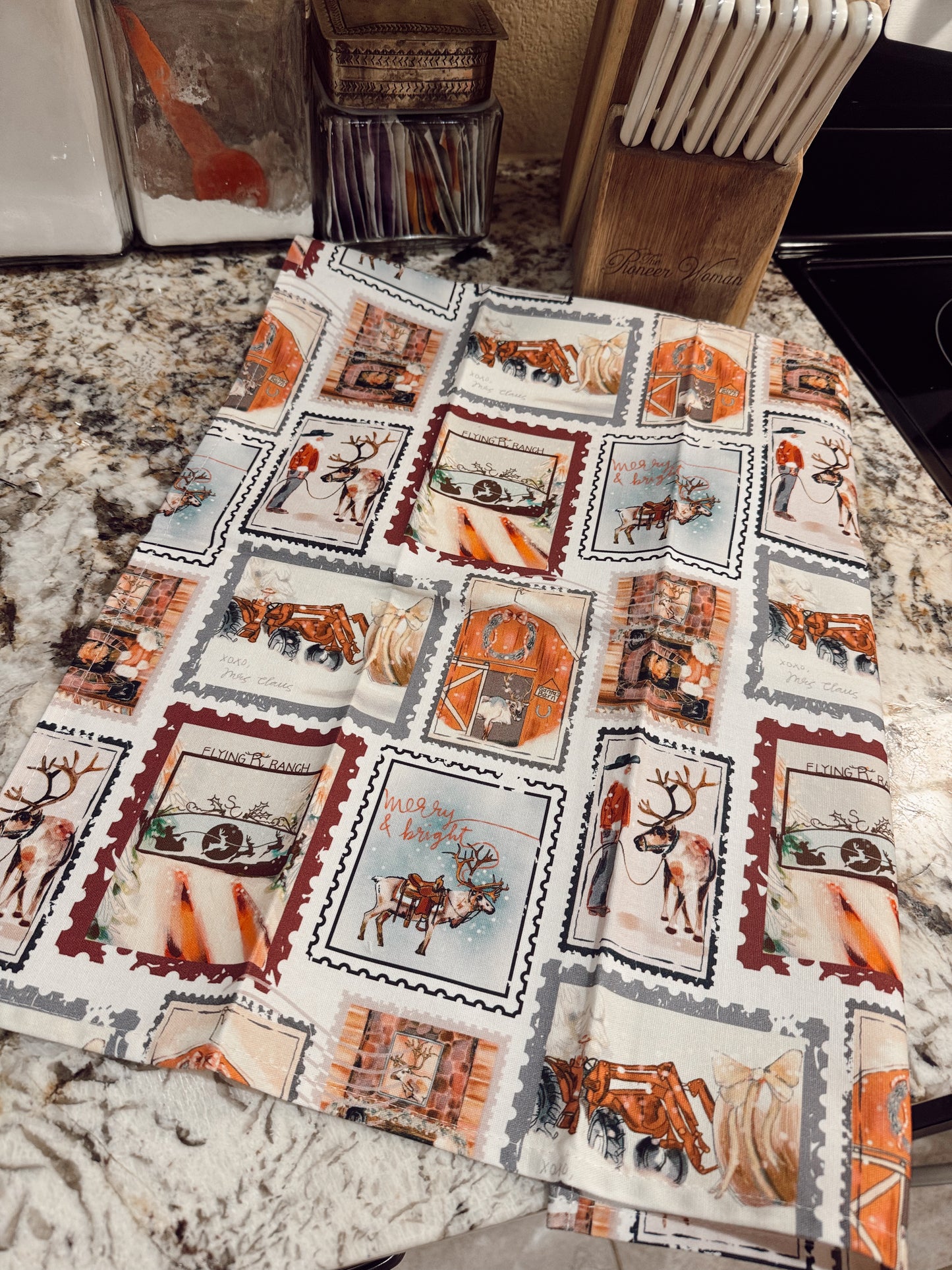 The Holiday Vintage Western Stamps Kitchen Towel