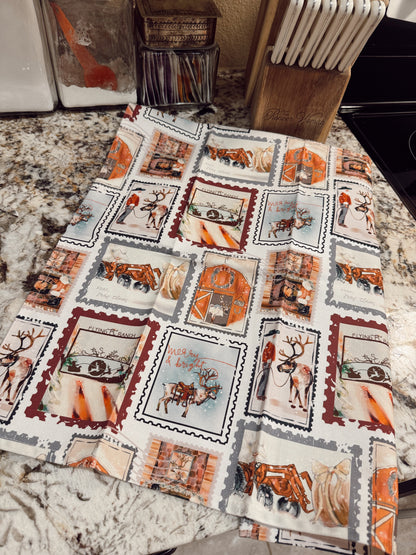 The Holiday Vintage Western Stamps Kitchen Towel