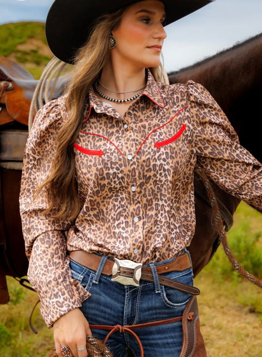 The Leopard Pearl Snap Top