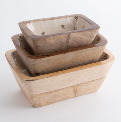 The 3 Piece Wood & Enamel Bowl Set