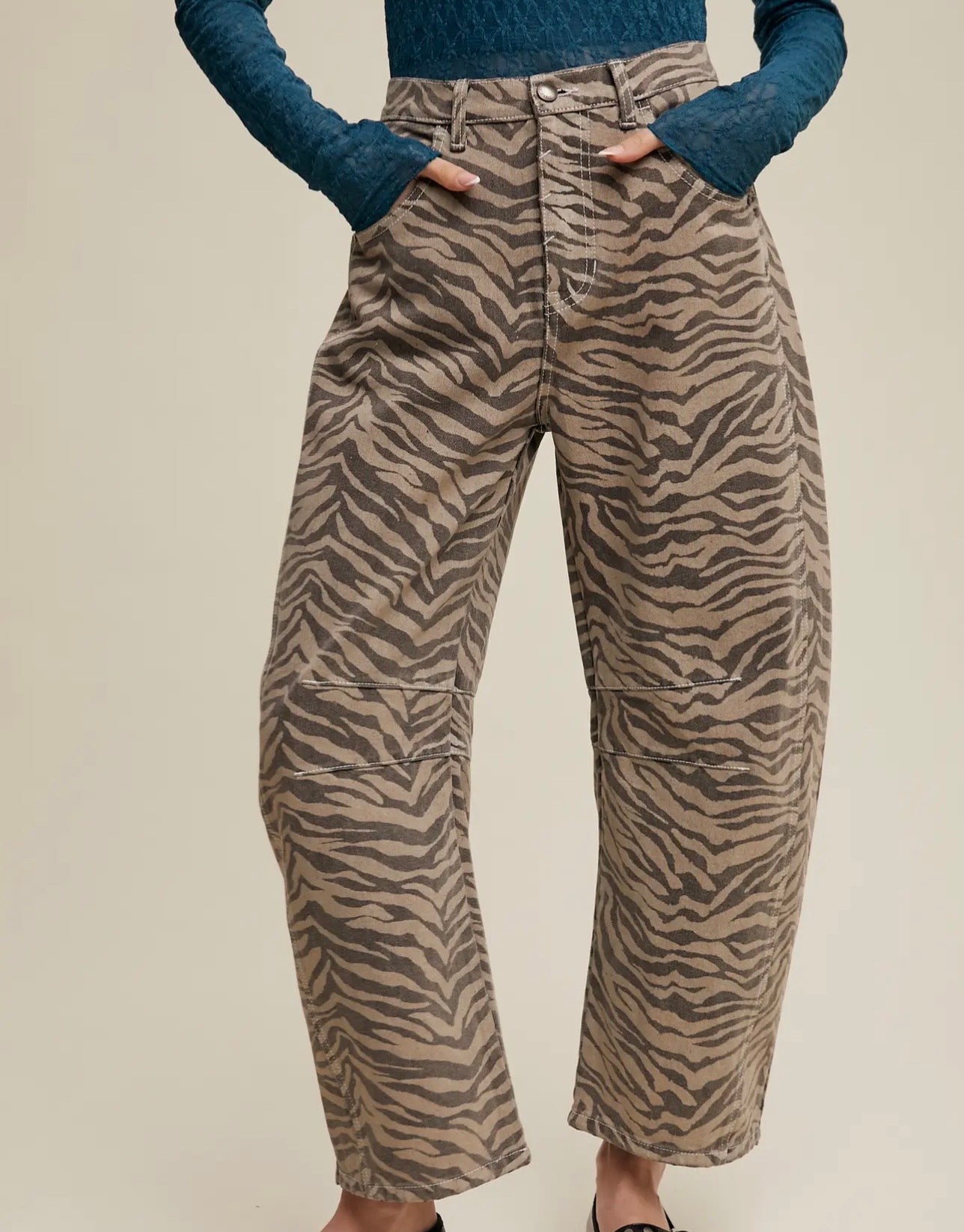 The Zebra Print Barrel Jeans