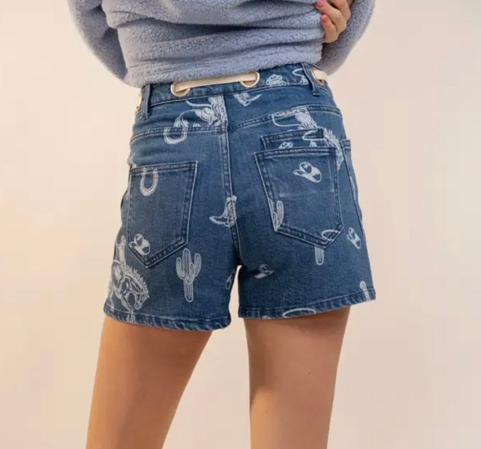 The Western Print Denim Shorts
