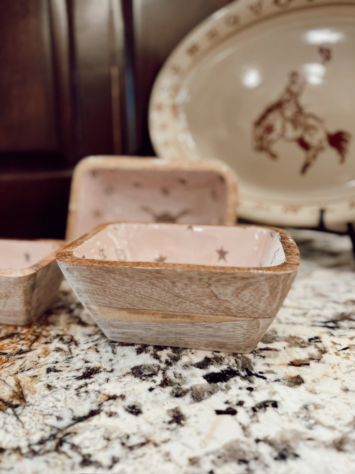 The 3 Piece Wood & Enamel Bowl Set