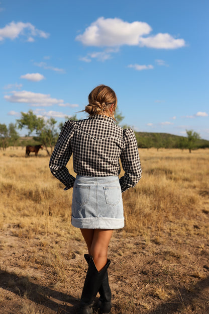 The Black Gingham Pearl Snap Top