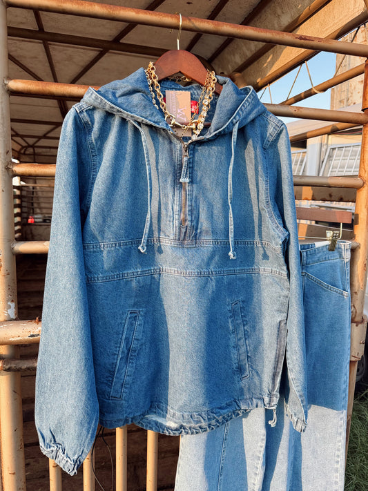 The Decker Denim Hoodie in Medium Wash