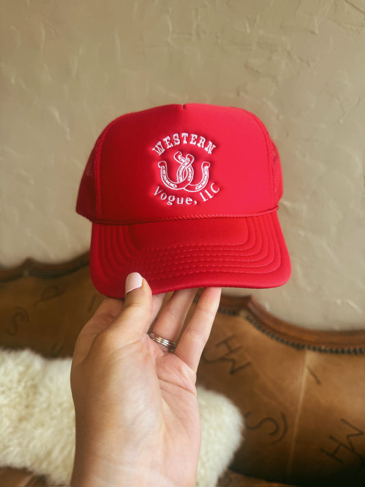 The Western Vogue Lucky Trucker Hat in Red