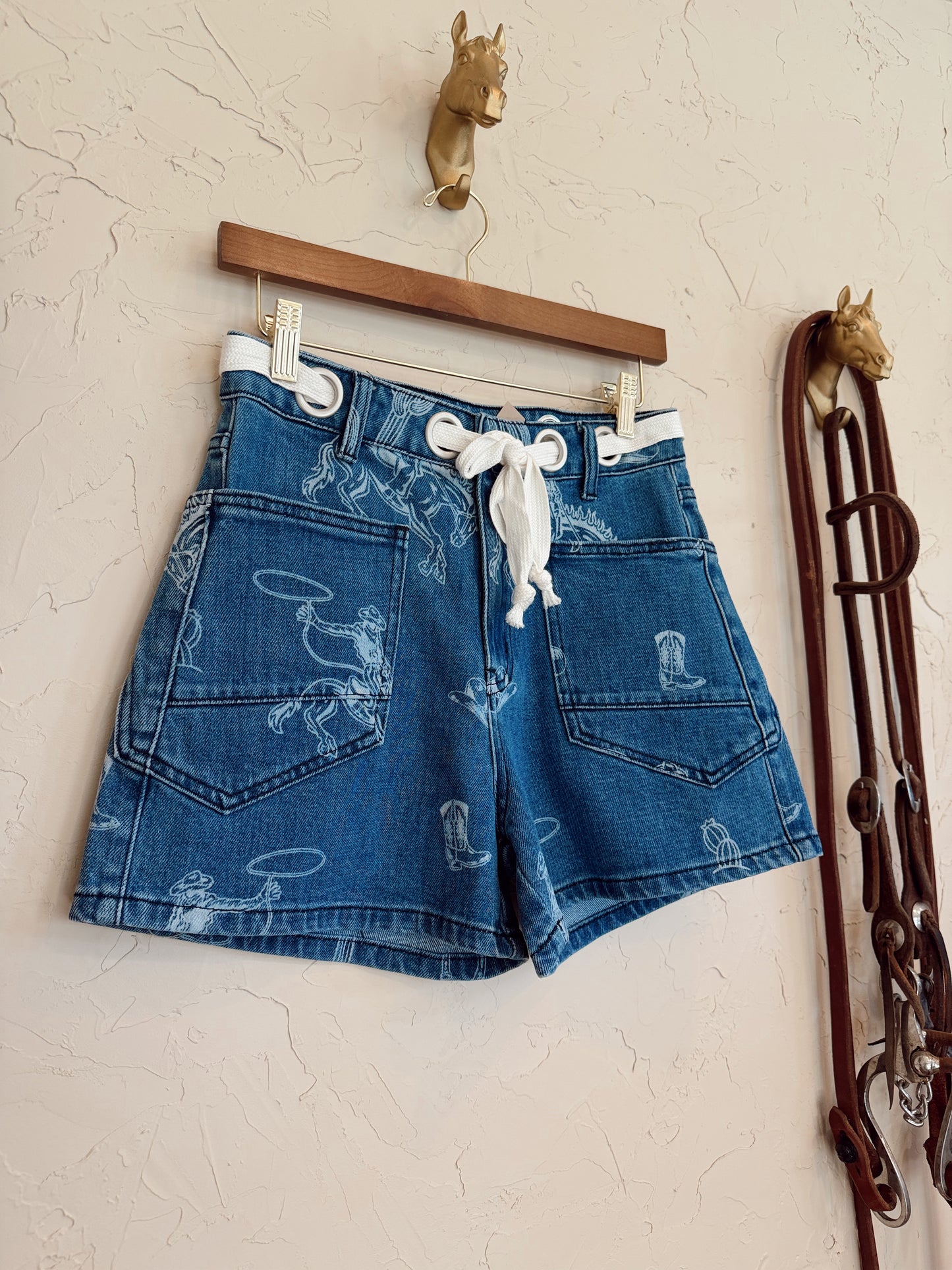 The Western Print Denim Shorts