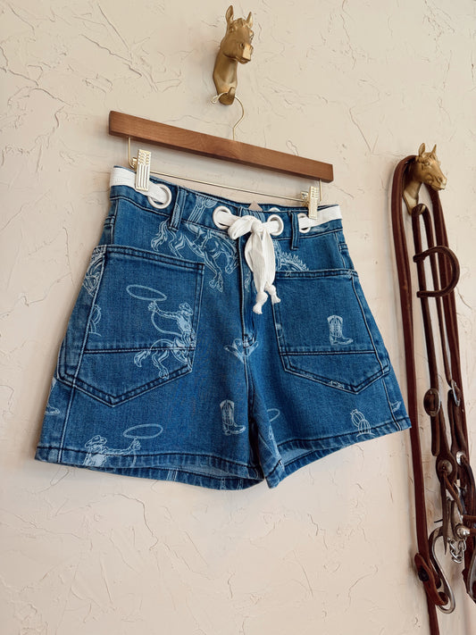 The Western Print Denim Shorts