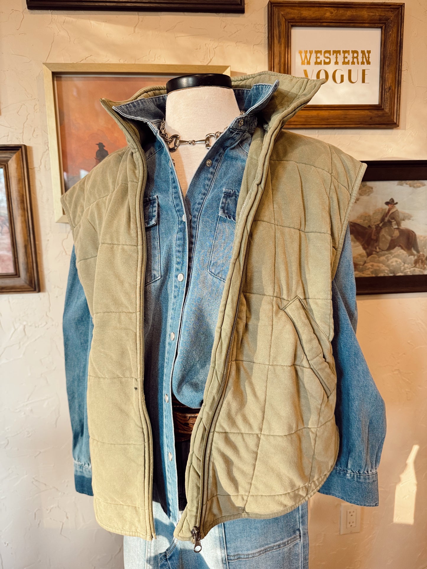 The Quilted Vest in Olive