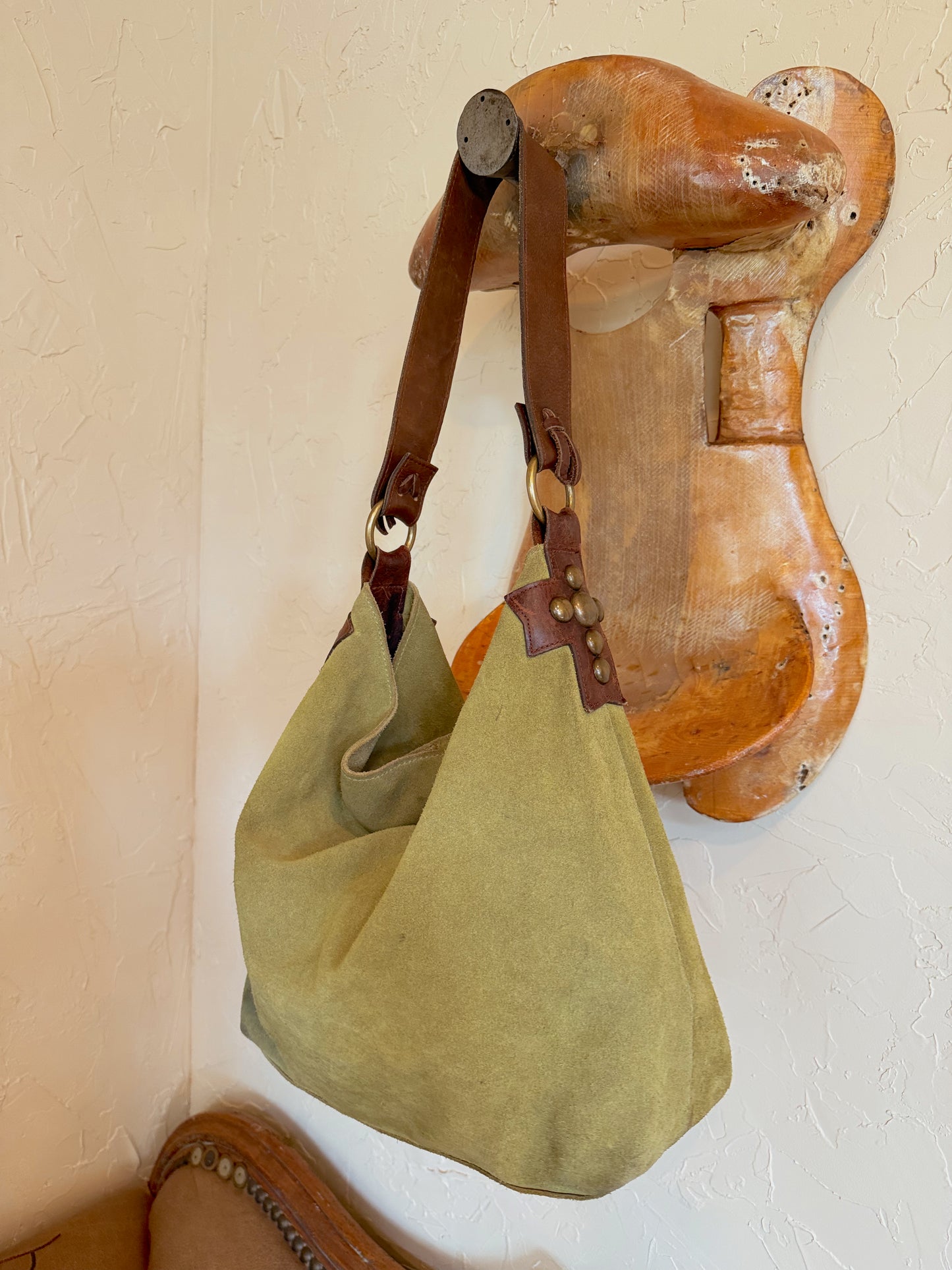 The Sage Green with Cross Studs Two Bar West Hobo Bag