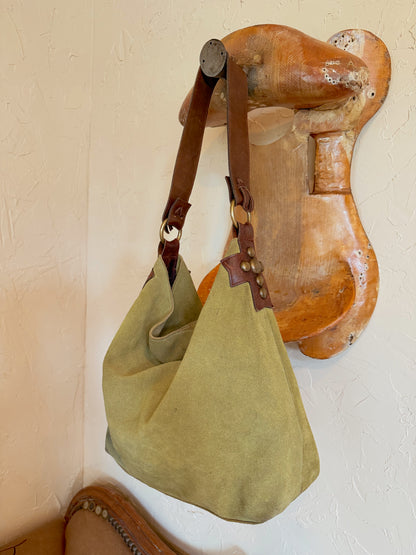 The Sage Green with Cross Studs Two Bar West Hobo Bag