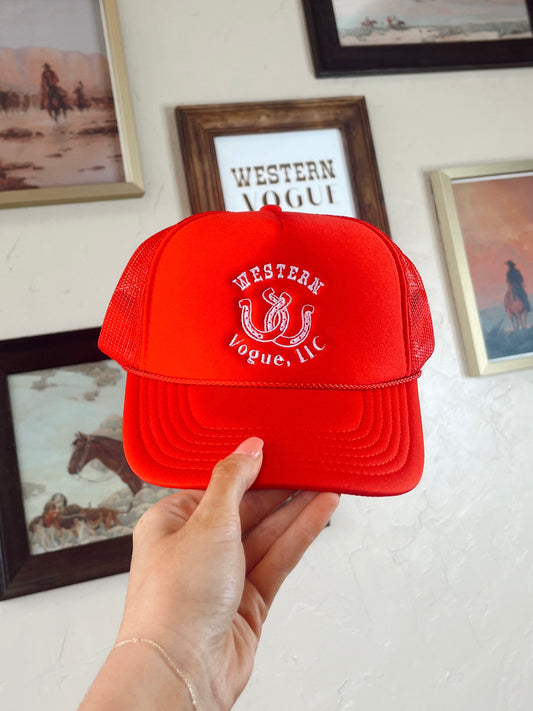 The Western Vogue Lucky Trucker Hat in Red
