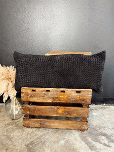 The Woven Suede Lumbar Pillow in Black