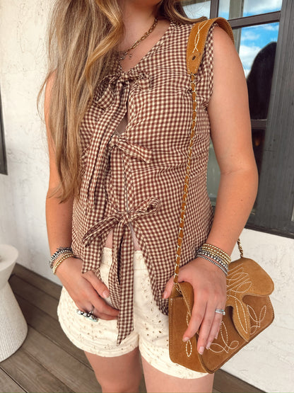 The Gingham Vest in Brown