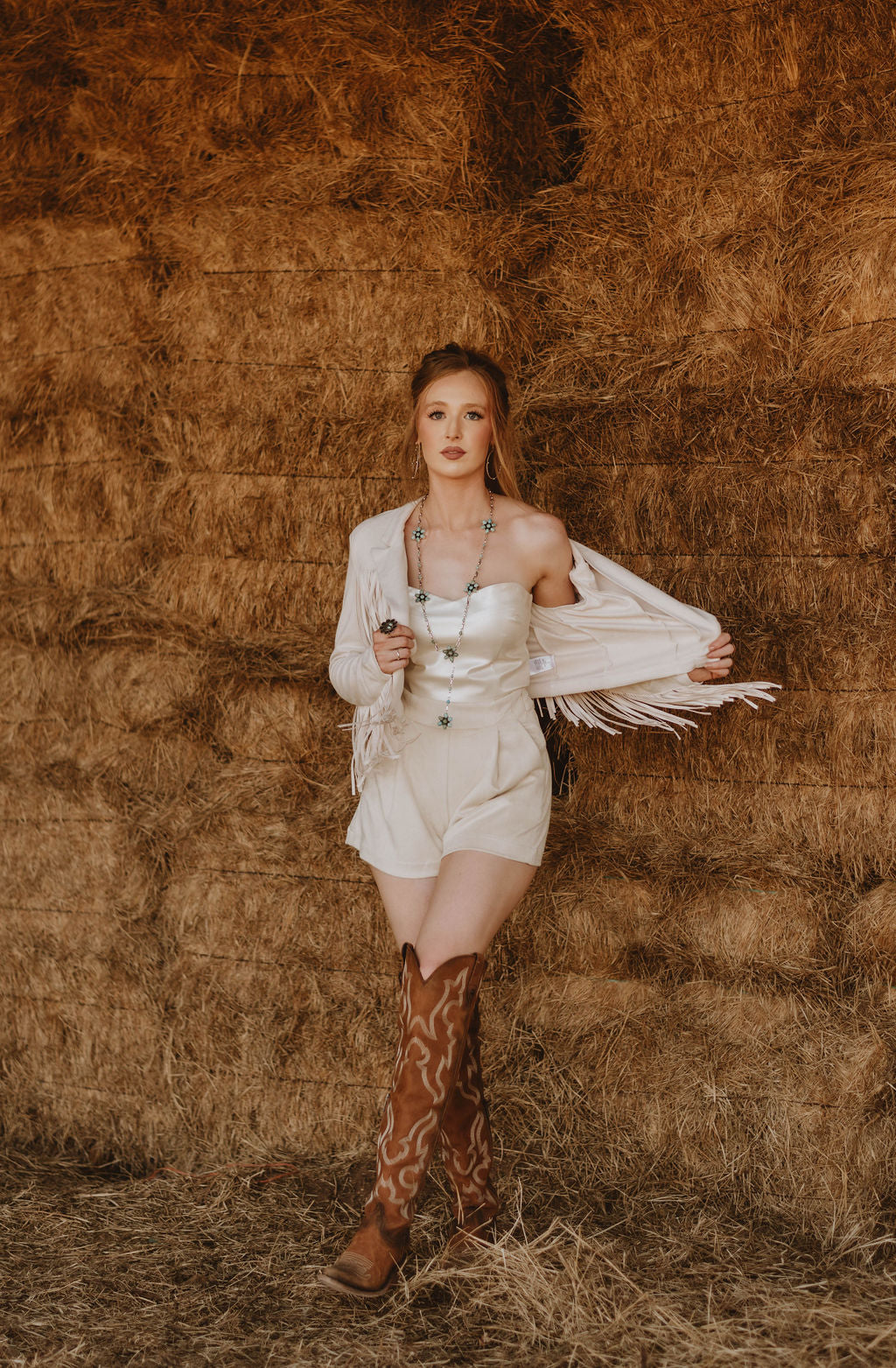 The Randa Cropped Blazer Set in Ivory
